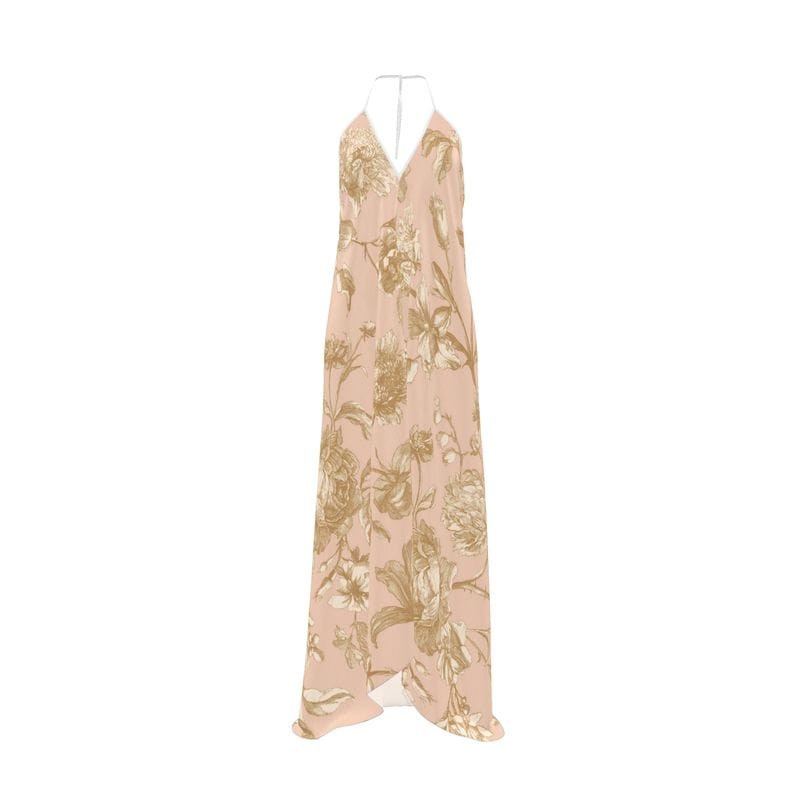 Champagne Bloom Women's Silk Dress - 100% Real Silk Satin 85gsm - sizes XXS to 2XL - elegant women’s silk dress with train option - Cendira