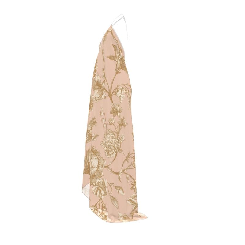Champagne Bloom Women's Silk Dress - 100% Real Silk Satin 85gsm - sizes XXS to 2XL - elegant women’s silk dress with train option - Cendira