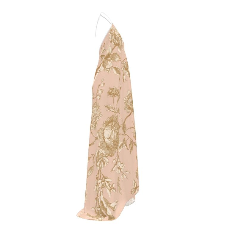 Champagne Bloom Women's Silk Dress - 100% Real Silk Satin 85gsm - sizes XXS to 2XL - elegant women’s silk dress with train option - Cendira