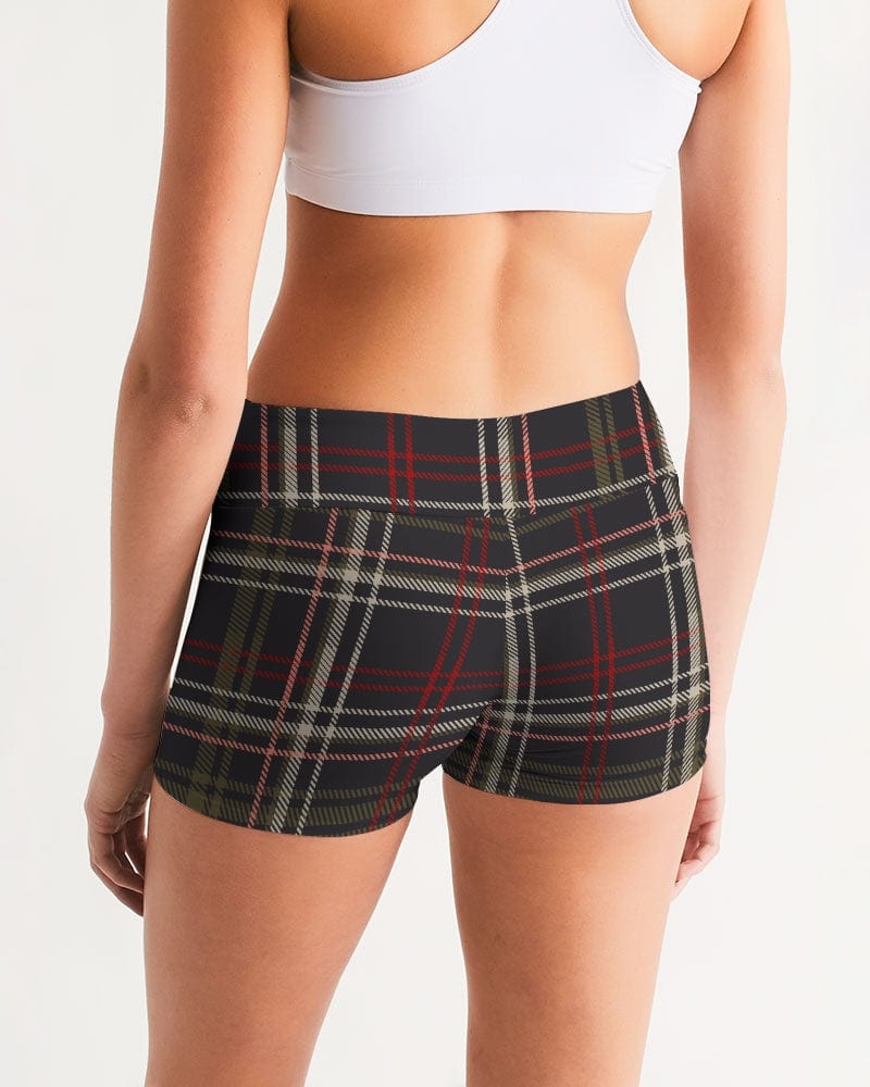 Activewear dark brown plaid Women's All-Over Print Mid-Rise Yoga Shorts