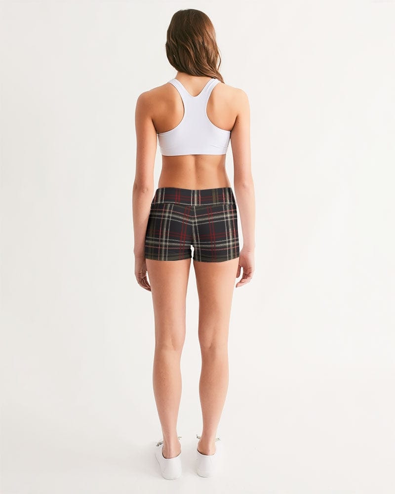 Activewear dark brown plaid Women's All-Over Print Mid-Rise Yoga Shorts
