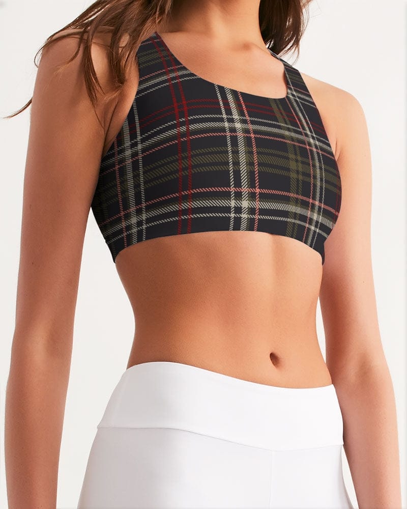 Activewear dark brown plaid Women's All-Over Print Seamless Sports Bra
