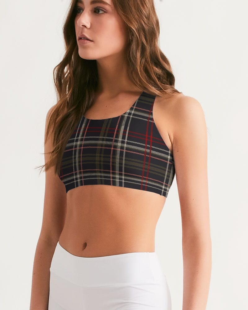 Activewear dark brown plaid Women's All-Over Print Seamless Sports Bra