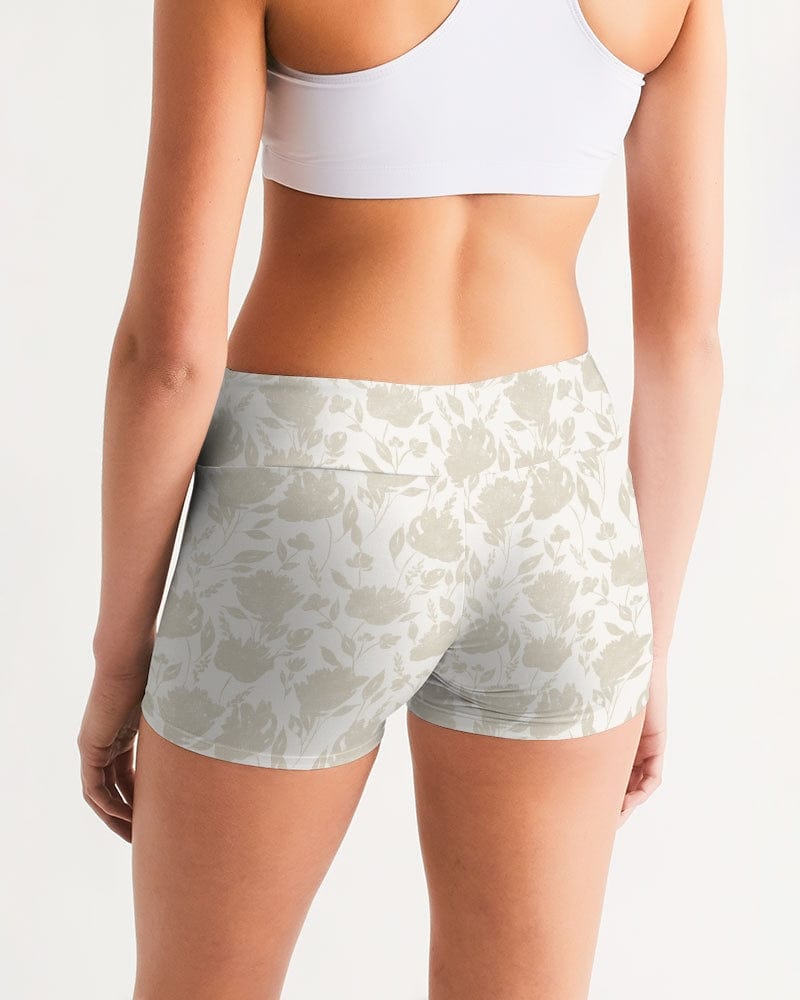 Activewear French Rose HIgh Waisted Belted Women's Trousers Women's All-Over Print Mid-Rise Yoga Shorts