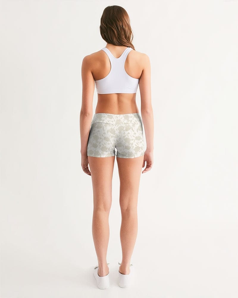 Activewear French Rose HIgh Waisted Belted Women's Trousers Women's All-Over Print Mid-Rise Yoga Shorts