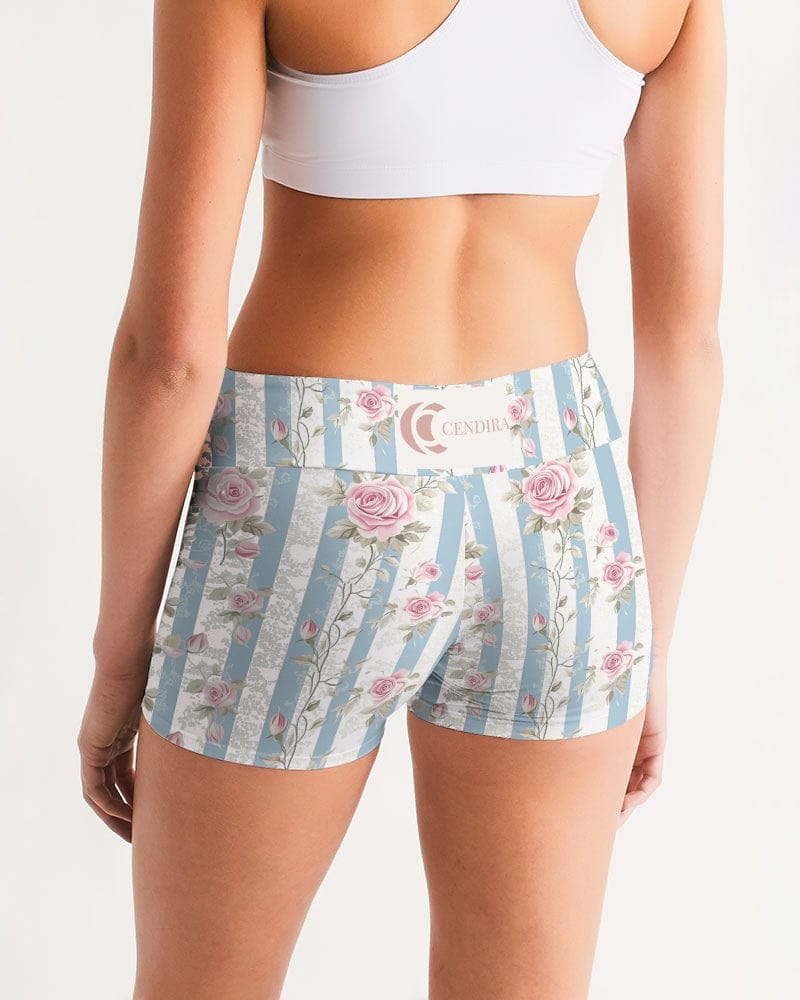 Activewear French Roses Women's All-Over Print Mid-Rise Yoga Shorts