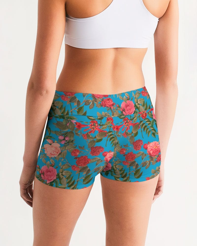 Activewear Fun Blue Roses Women's All-Over Print Mid-Rise Yoga Shorts