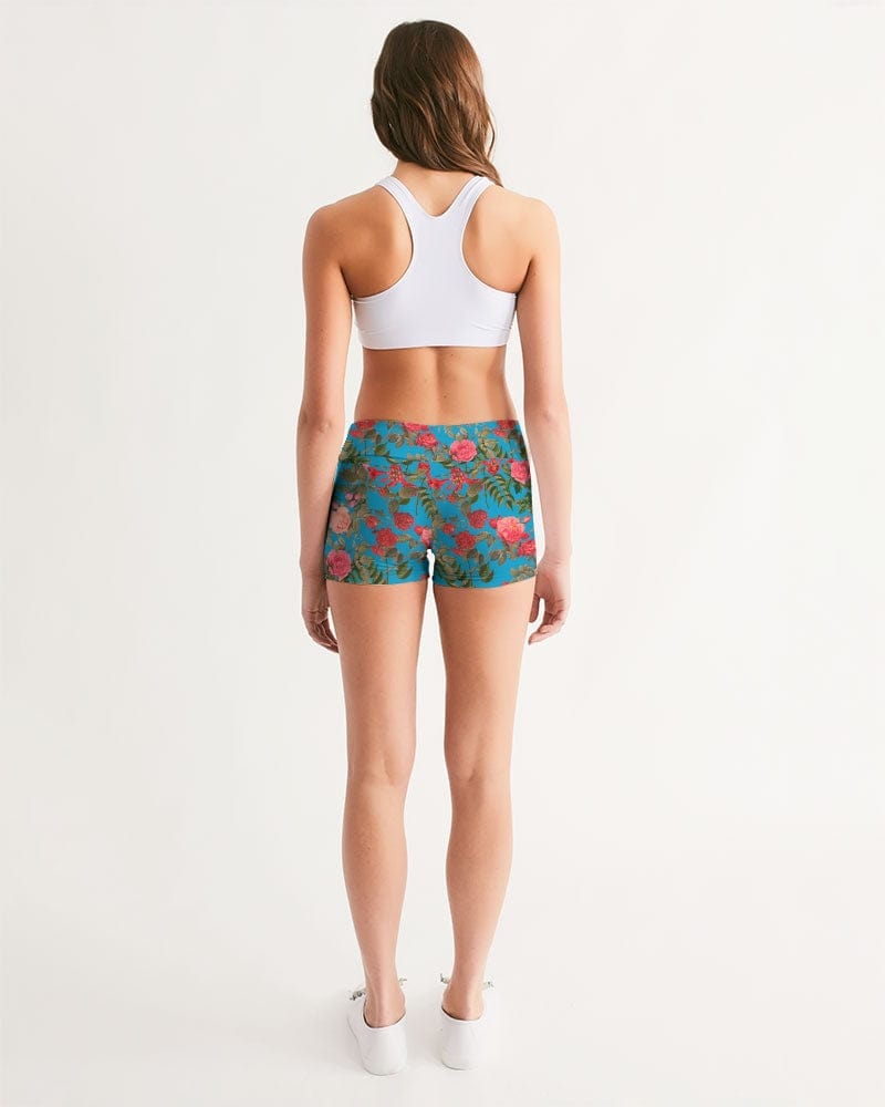 Activewear Fun Blue Roses Women's All-Over Print Mid-Rise Yoga Shorts