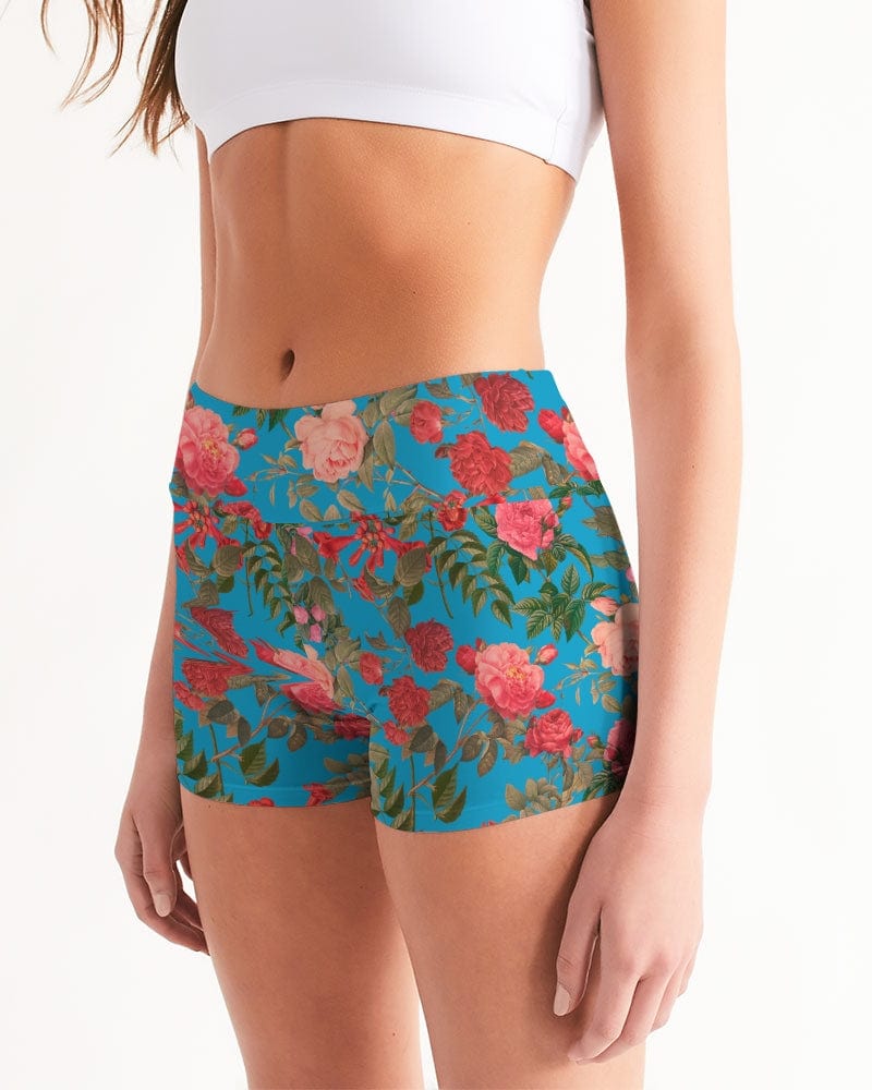 Activewear Fun Blue Roses Women's All-Over Print Mid-Rise Yoga Shorts