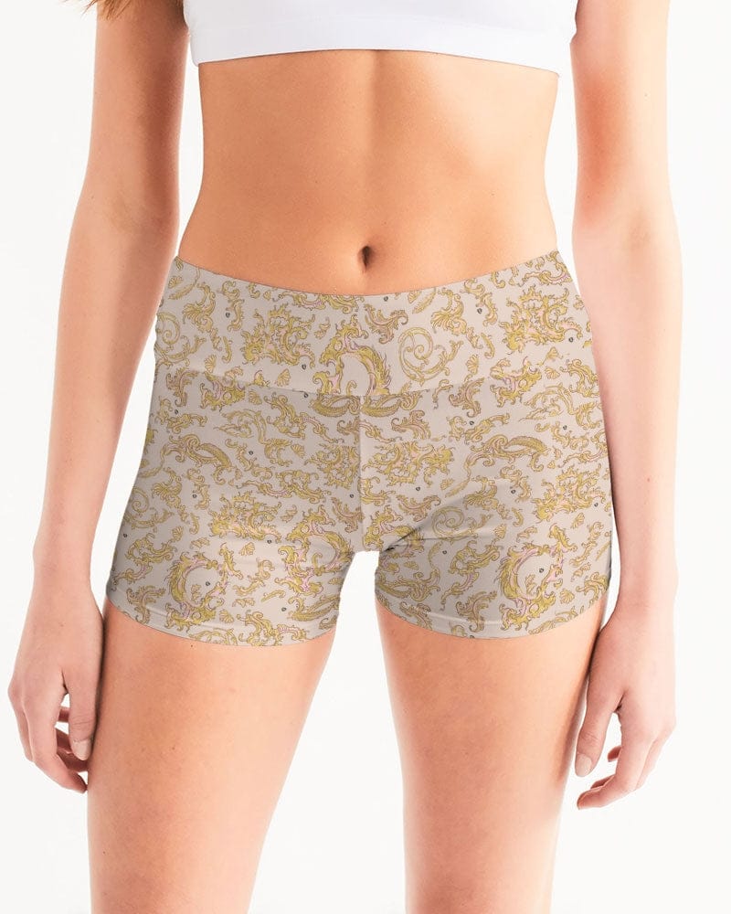 Activewear white base color / XS pink and beige paisley Women's All-Over Print Mid-Rise Yoga Shorts