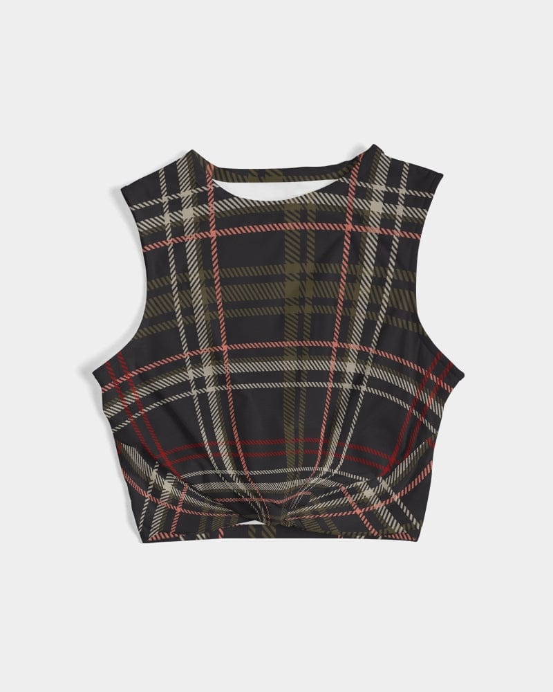 All-Over Print Tees & Tops dark brown plaid Women's All-Over Print Twist-Front Tank