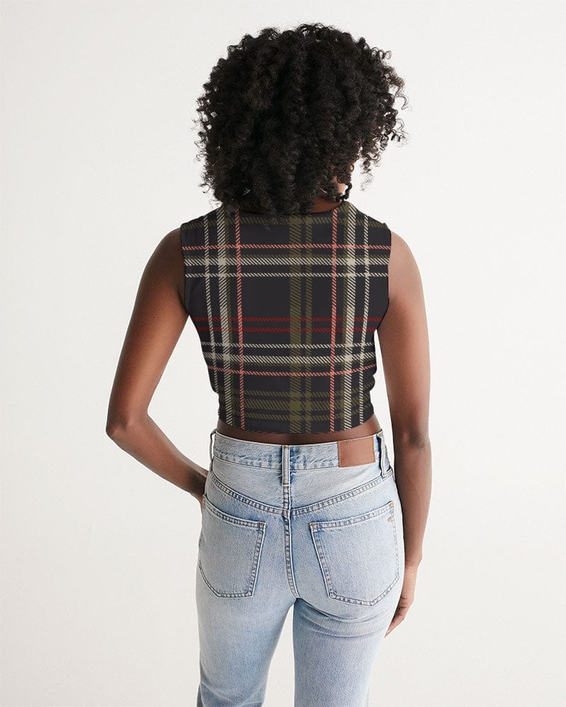 All-Over Print Tees & Tops dark brown plaid Women's All-Over Print Twist-Front Tank