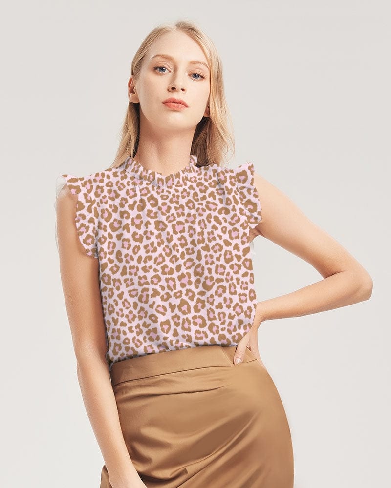 All-Over Print Tees & Tops white base color / XS Leopard Pint Joggers Women's All-Over Print Ruffle Sleeve Top