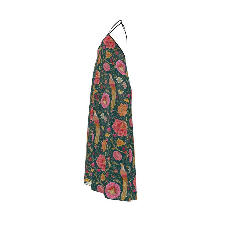 Halterneck backless dress Eastern Garden Pure Silk Slip Dress