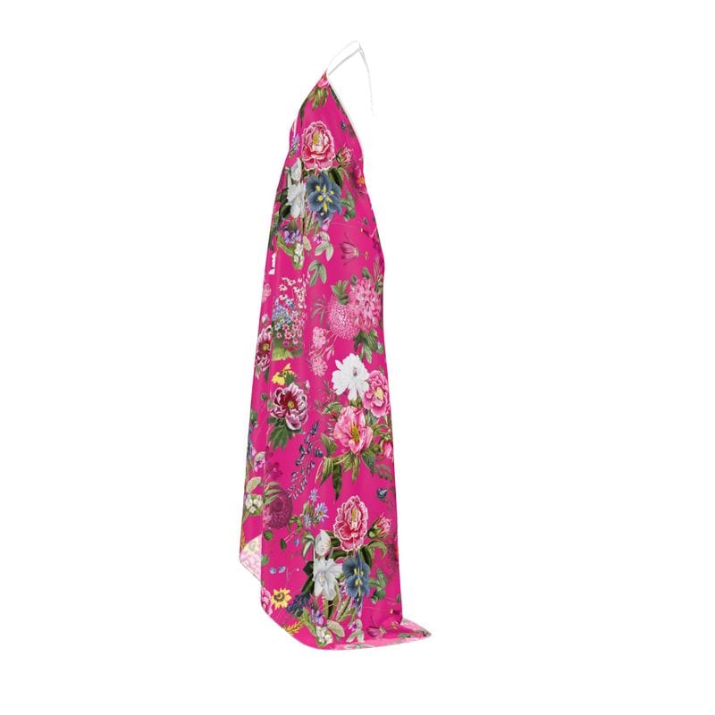 Halterneck backless dress Paradise Pink Garden Pure Silk Halterneck Backless Dress