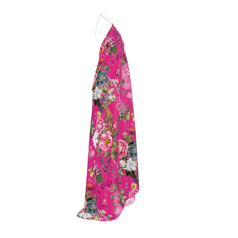Halterneck backless dress Paradise Pink Garden Pure Silk Halterneck Backless Dress