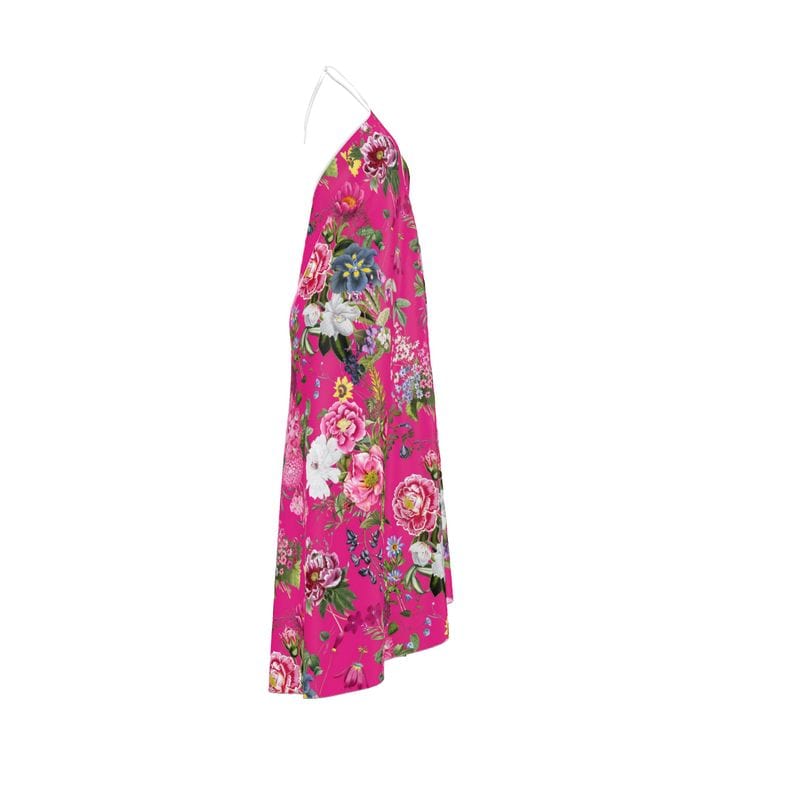 Halterneck backless dress Paradise Pink Garden Silk Satin Halterneck Backless Dress