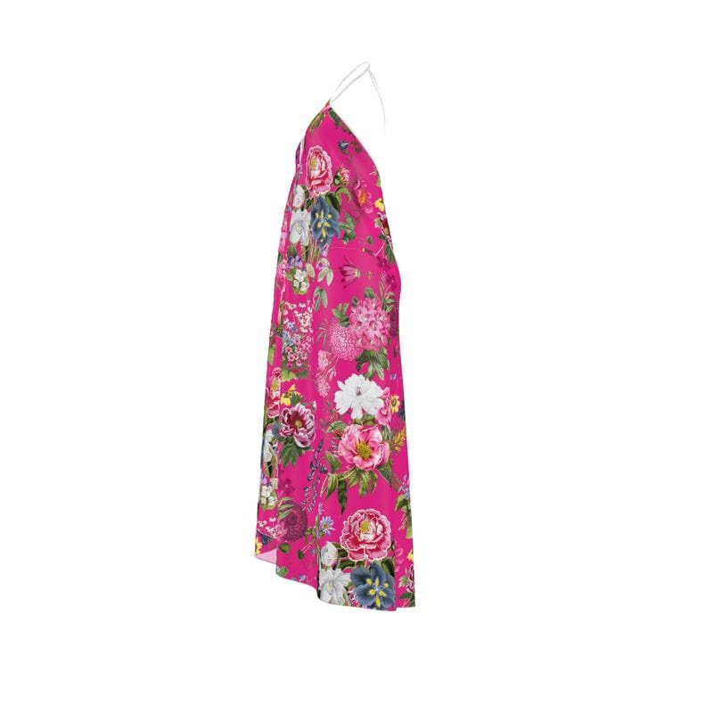 Halterneck backless dress Paradise Pink Garden Silk Satin Halterneck Backless Dress