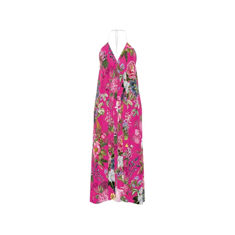Halterneck backless dress Paradise Pink Garden Silk Satin Halterneck Backless Dress