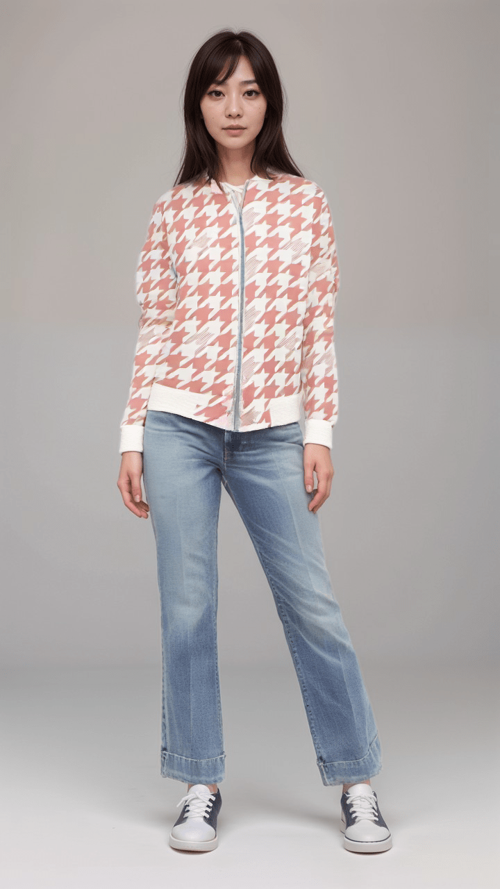 Ladies Bomber Jacket Blush Houndstooth Velvet Luxe Womens Bomber Jacket