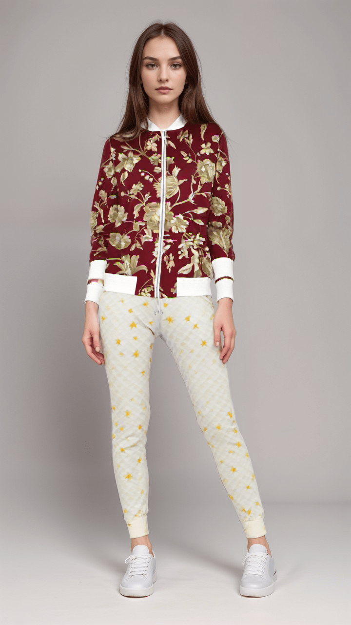 Ladies Bomber Jacket Crimson Blossom Velvet Luxe Womens Bomber Jacket