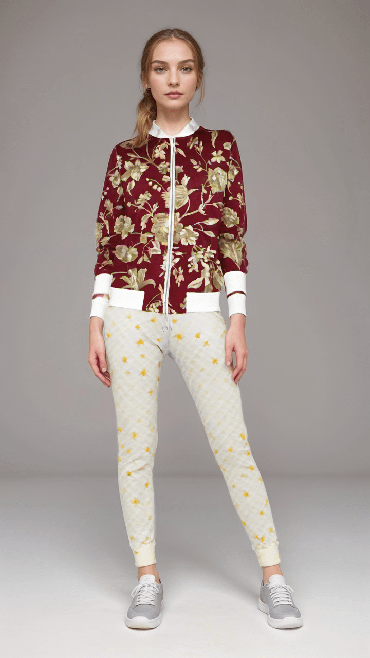Ladies Bomber Jacket Crimson Blossom Velvet Luxe Womens Bomber Jacket