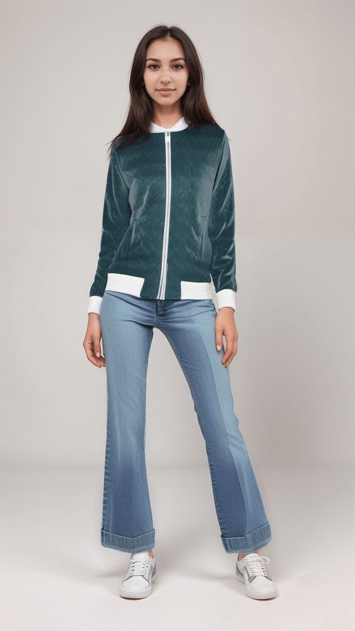 Ladies Bomber Jacket Deep Teal Womens Marble Velvet Bomber Jacket