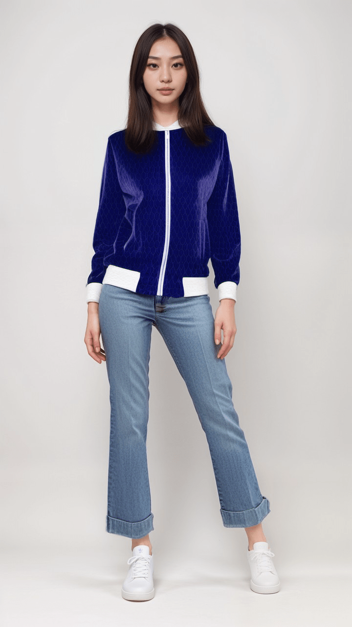 Ladies Bomber Jacket Indigo Matrix Womens Marble Velvet Bomber Jacket