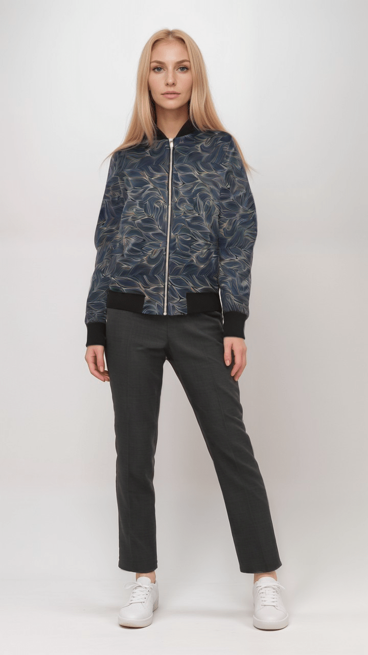 Ladies Bomber Jacket Luxe Noir Waves Marble Velvet Women's Bomber Jacket