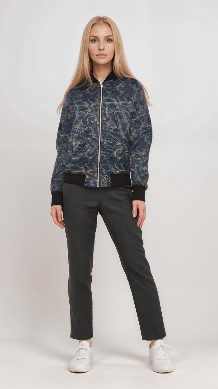 Ladies Bomber Jacket Luxe Noir Waves Marble Velvet Women's Bomber Jacket