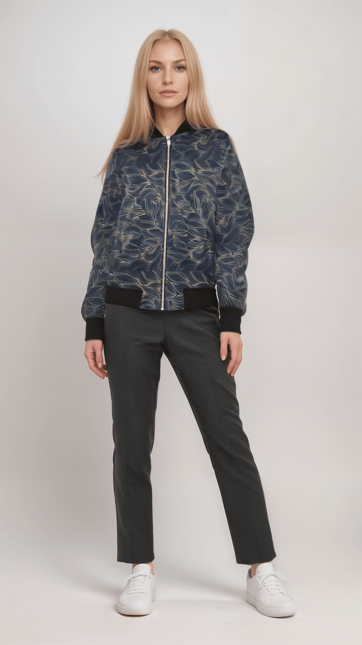 Ladies Bomber Jacket Luxe Noir Waves Marble Velvet Women's Bomber Jacket