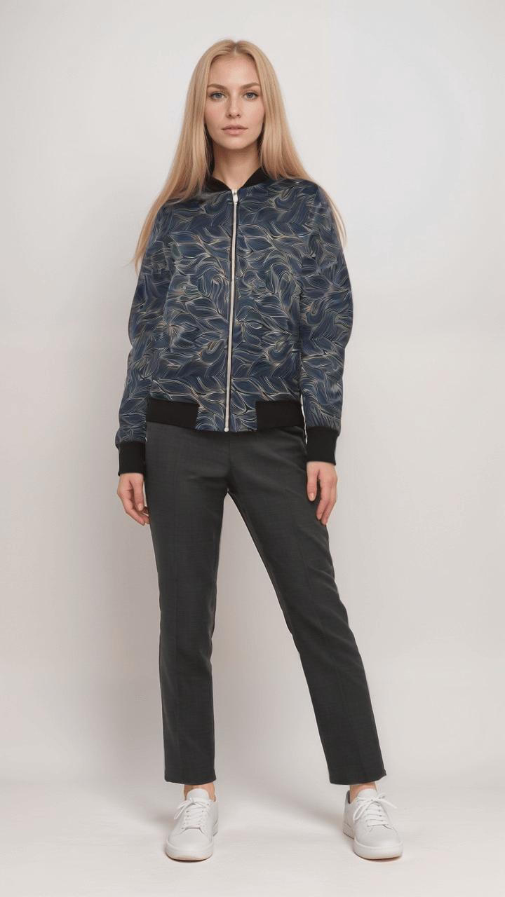 Ladies Bomber Jacket Luxe Noir Waves Marble Velvet Women's Bomber Jacket