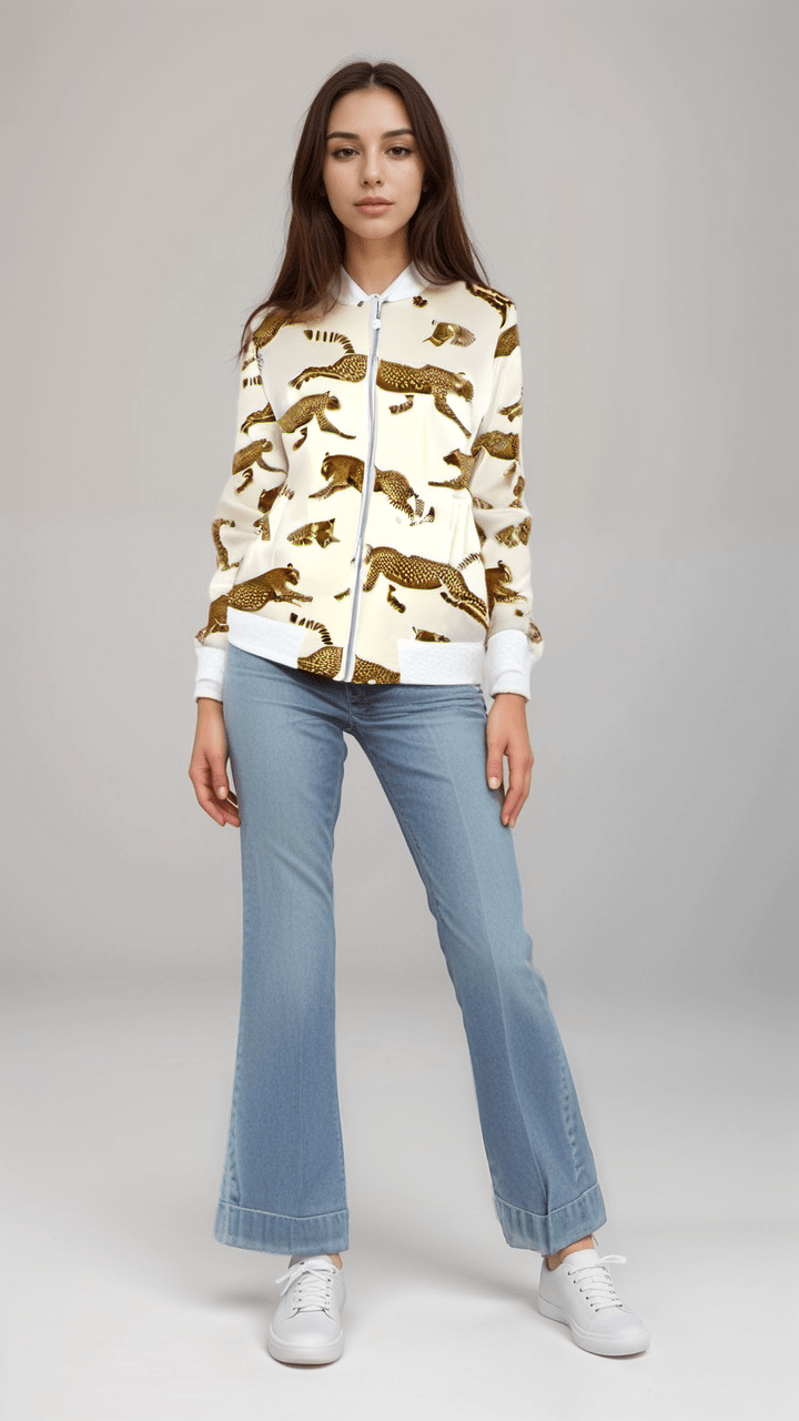 Ladies Bomber Jacket Savannah Leopard Womens Bomber Jacket