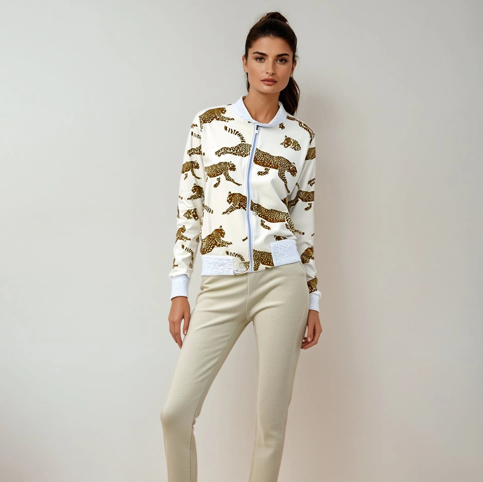 Ladies Bomber Jacket Savannah Leopard Womens Bomber Jacket