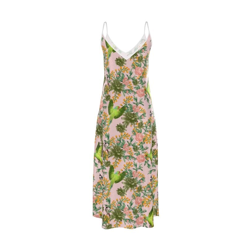 Slip Dress Parrot Garden Iconic Silk Slip Dress