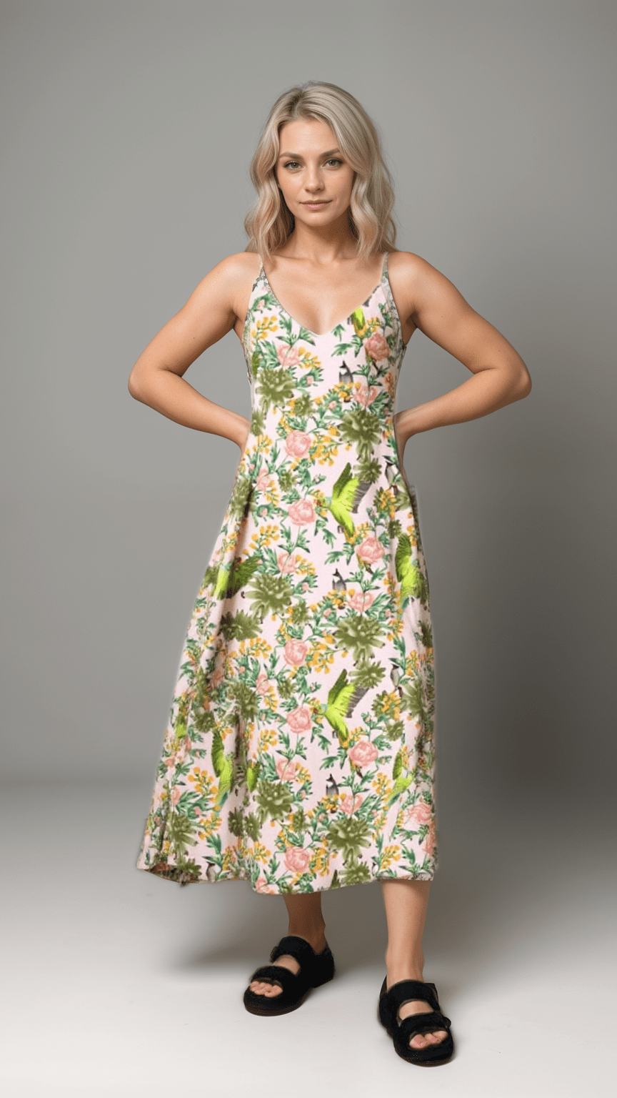 Slip Dress Parrot Garden Iconic Silk Slip Dress