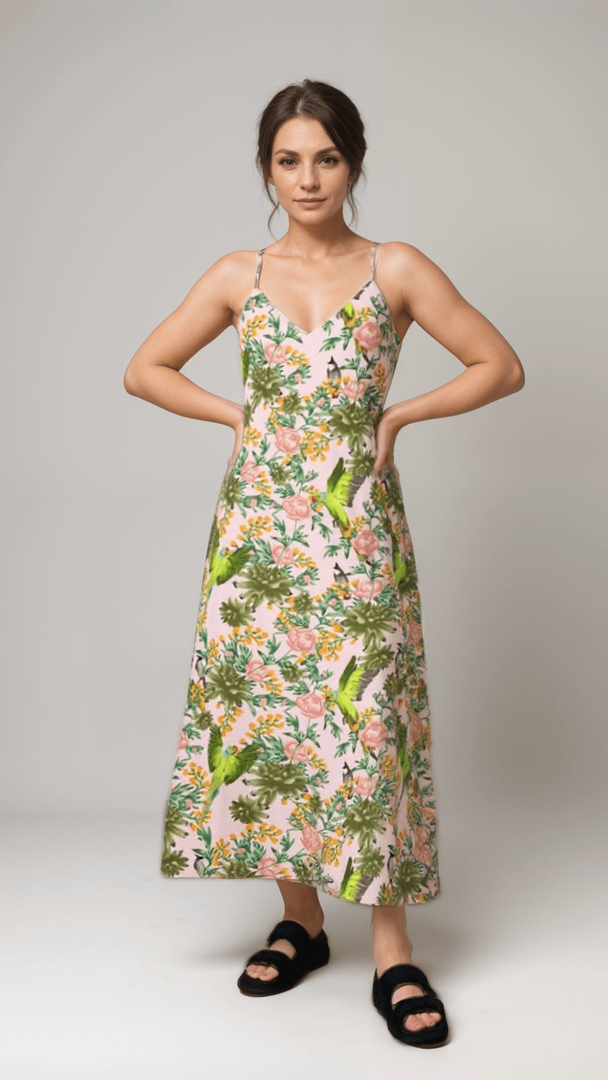 Slip Dress Parrot Garden Iconic Silk Slip Dress