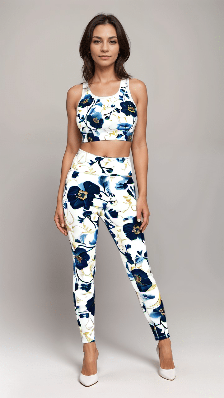 Sports Leggings Gilded Indigo Garden Women's High Waisted Sports Leggings