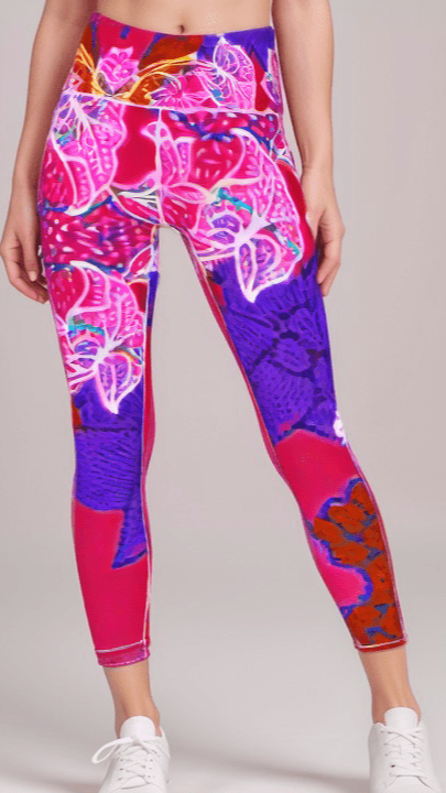Sports Leggings Hibiscus Whimsy Womens High Waisted Sports Leggings