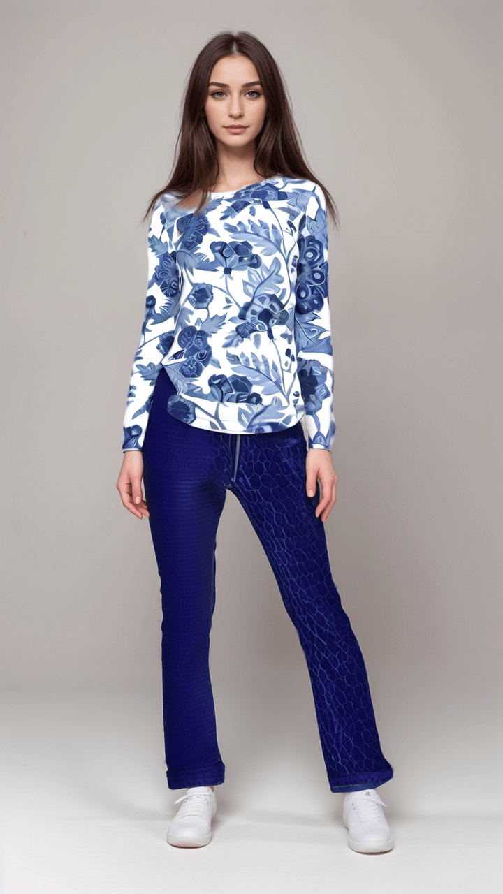 Womens T-Shirt Cobalt Garden Women’s Long Sleeve Cotton Shirt