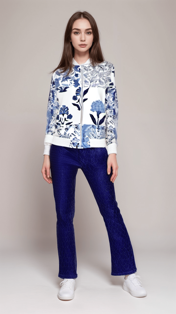 Womens T-Shirt Cobalt Garden Women’s Long Sleeve Cotton Shirt