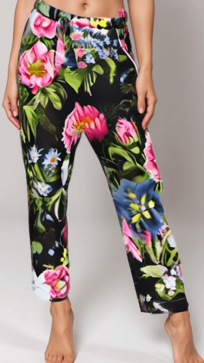 Womens Trousers Botanical Noir Womens Satin Trousers