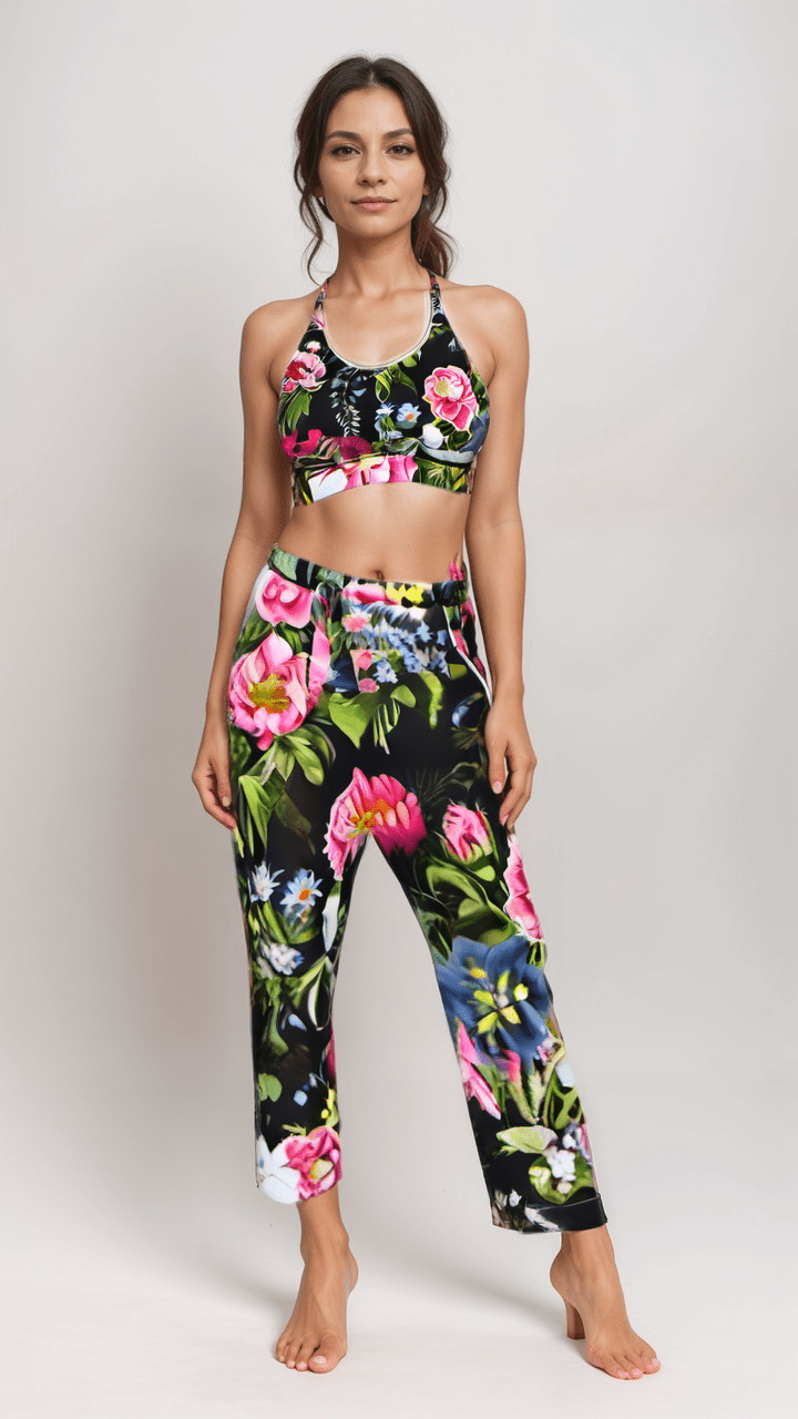 Womens Trousers Botanical Noir Womens Satin Trousers