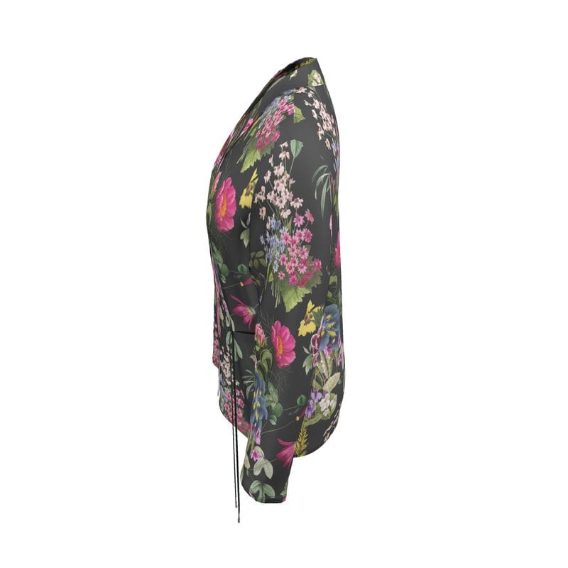 Wrap Blazer Botanical Noir Satin Wrap Blazer