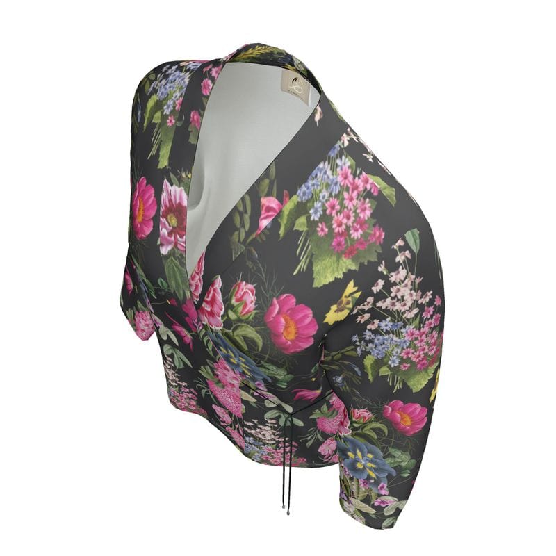 Wrap Blazer Botanical Noir Satin Wrap Blazer