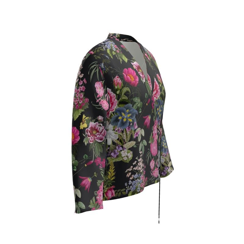 Wrap Blazer Botanical Noir Satin Wrap Blazer