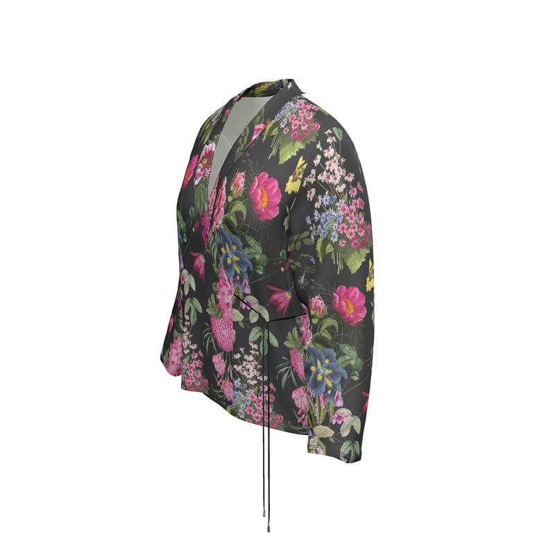 Wrap Blazer Botanical Noir Satin Wrap Blazer