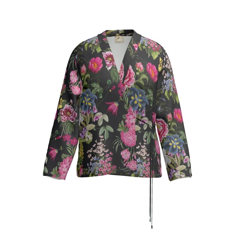 Wrap Blazer Botanical Noir Satin Wrap Blazer