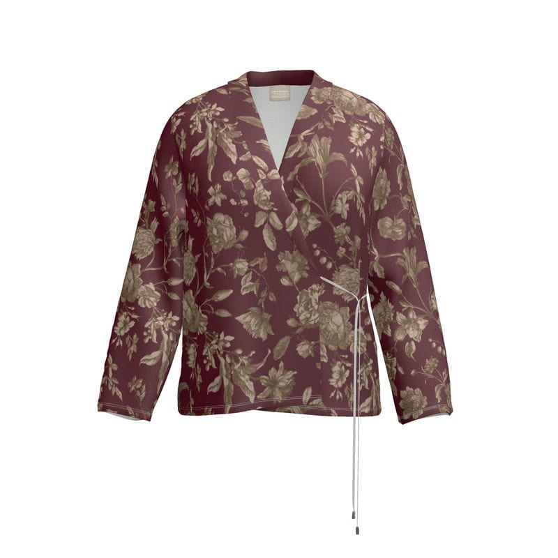 Wrap Blazer Crimson Luxe Blossom Womens Satin Wrap Blazer