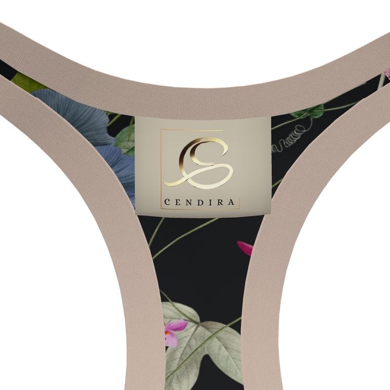Botanical Noir Sports Bra - Sizes XXS to 7XL - Elegant Design for Activewear - Cendira